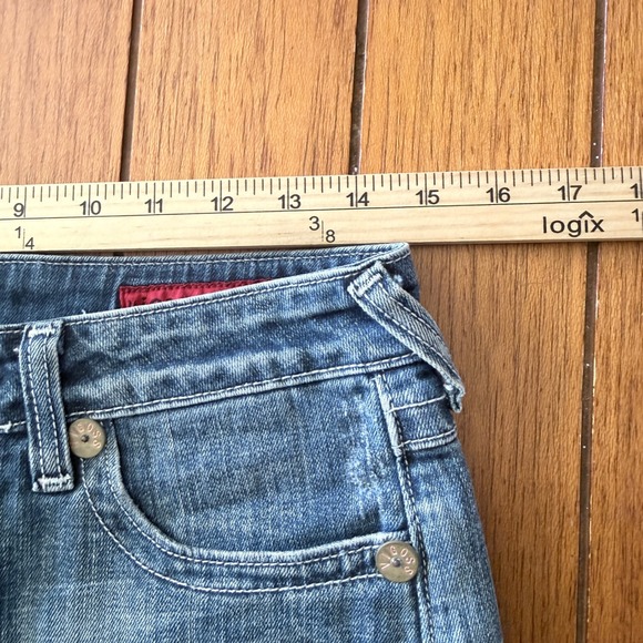 Vigoss Womens Denim Low Rise Mini Jean Skirt Size 3 Blue Distressed Y2K - Picture 3 of 5